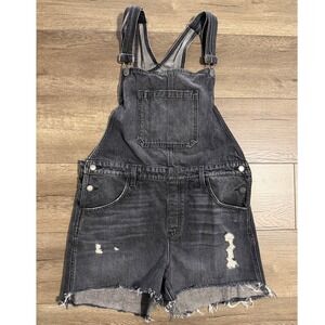 HUDSON SLOANE SHORTALL Women Denim Distressed Cutoff‎ Overalls Shorts Large